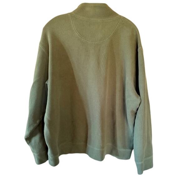 Lands’ End Men’s XXL 100% Cotton Olive w/ Orange Trim Quarter-Zip Pullover - Picture 3 of 6